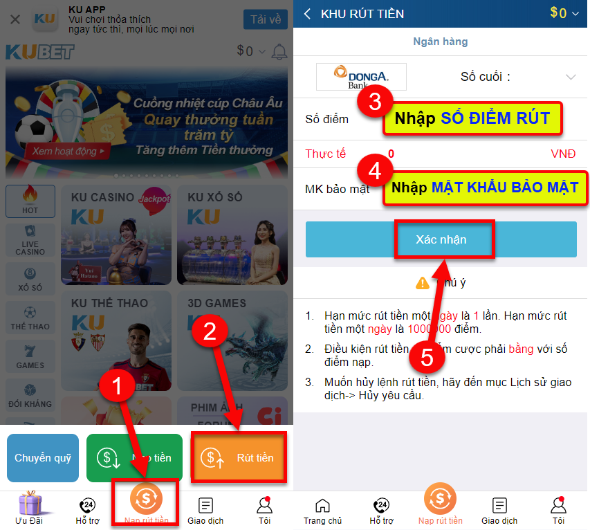 Hướng dẫn cách rút tiền kubet